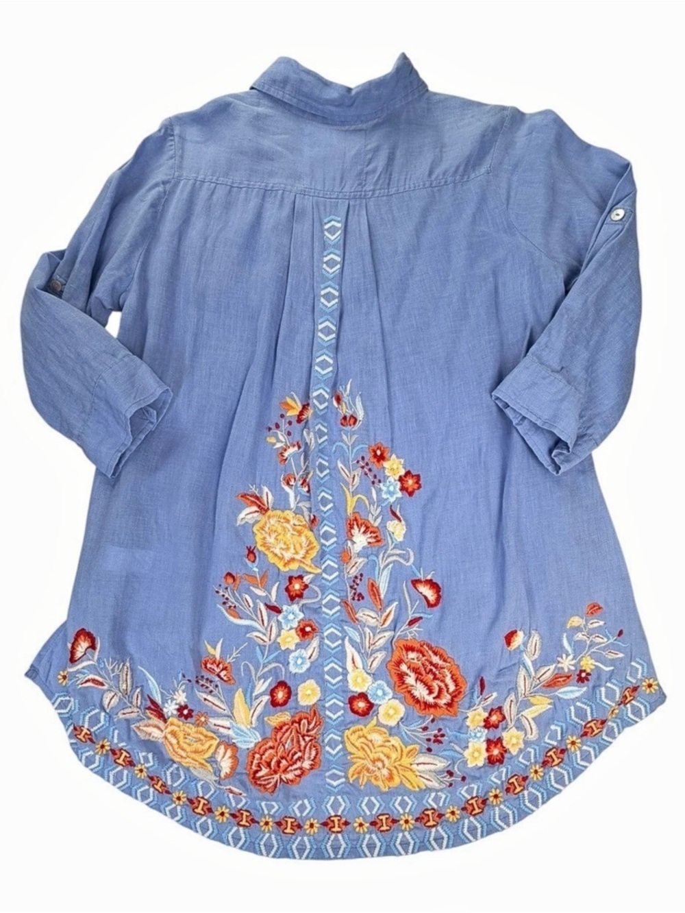 Kyla Seo Women’s Caite Joanna Linen Floral Embroidered Button Up Top Size Small